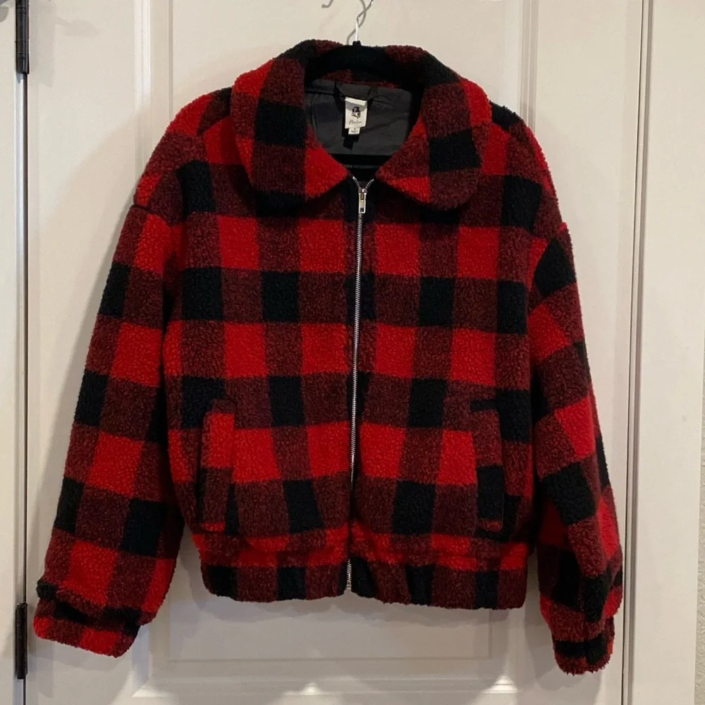 Flannel Fleece Zip Up Bomber Jacket NWOT Women’s Small